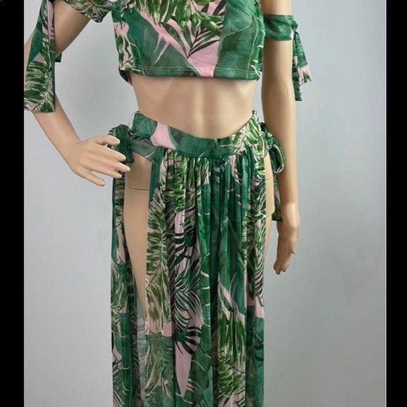 Floral Tropical Print Multicolor Three Piece Cover-up and Swimsuit Set - Picture 6 of 13